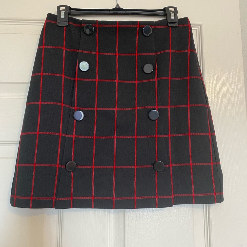 LOFT Black and Red Checkered Pencil Skirt
